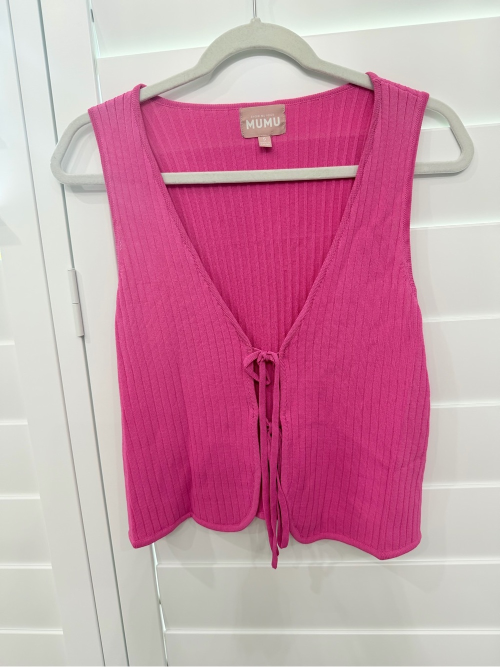 Show Me Your MuMu Hot Pink Ribbed Tie-Front Tank